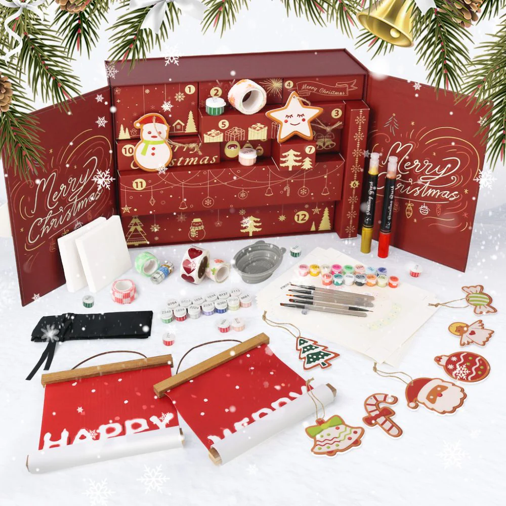 Paint by Numbers Advent Calendar 2025 - Merry Christmas (Red-12 boxes)