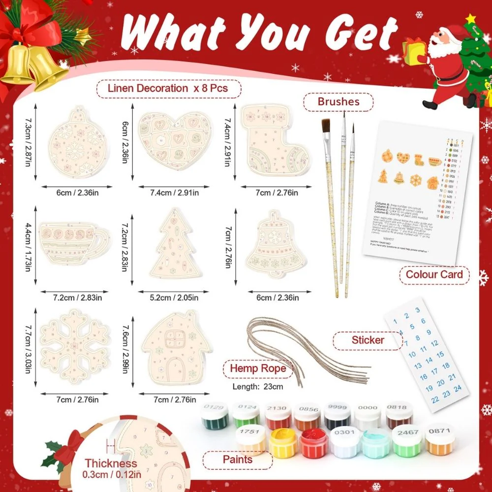 Paint by Numbers Christmas Ornaments - Bell Stocking Snowflake Kit - Image 12