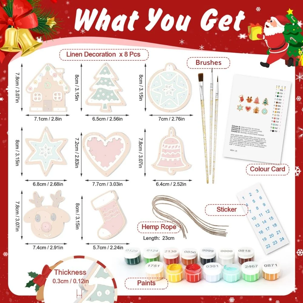 Paint by Numbers Christmas Ornaments - Heart Star Stocking Reindeer Kit - Image 12