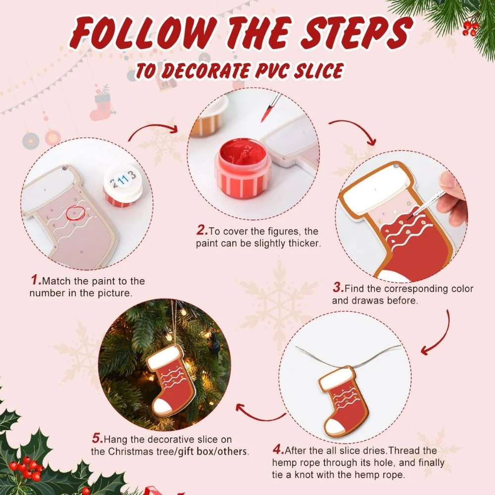 Paint by Numbers Christmas Ornaments - Heart Star Stocking Reindeer Kit - Image 9