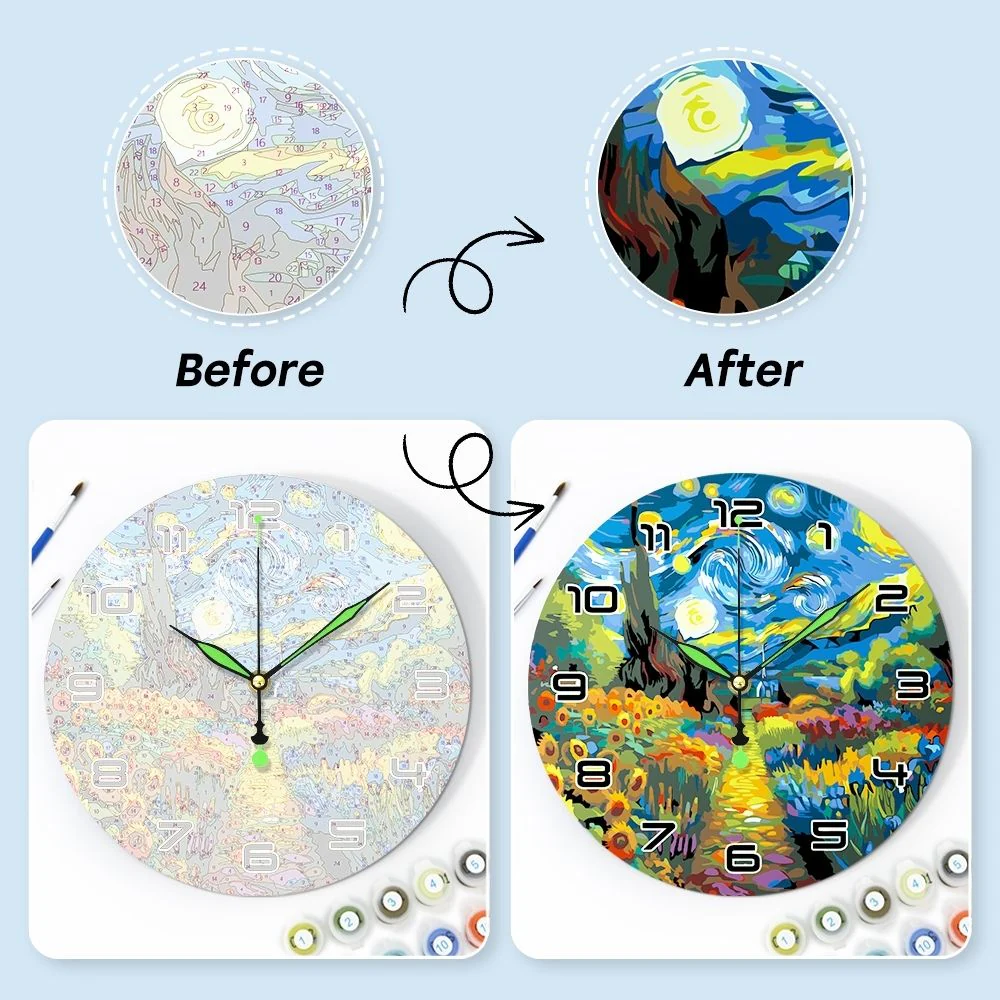 Paint by Numbers Clock - Starry Night & Sunflowers - Image 7