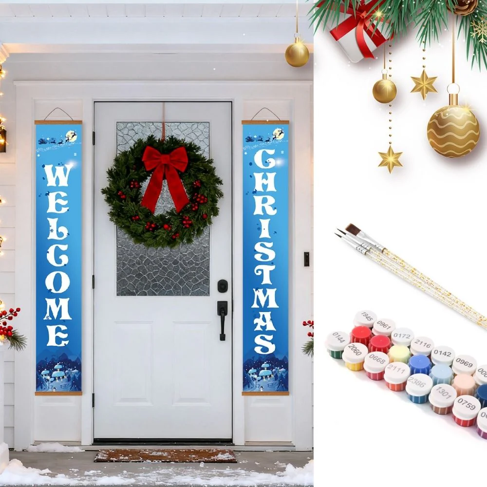 Paint by Numbers Front Door Hanging Banners - Frosty Welcome