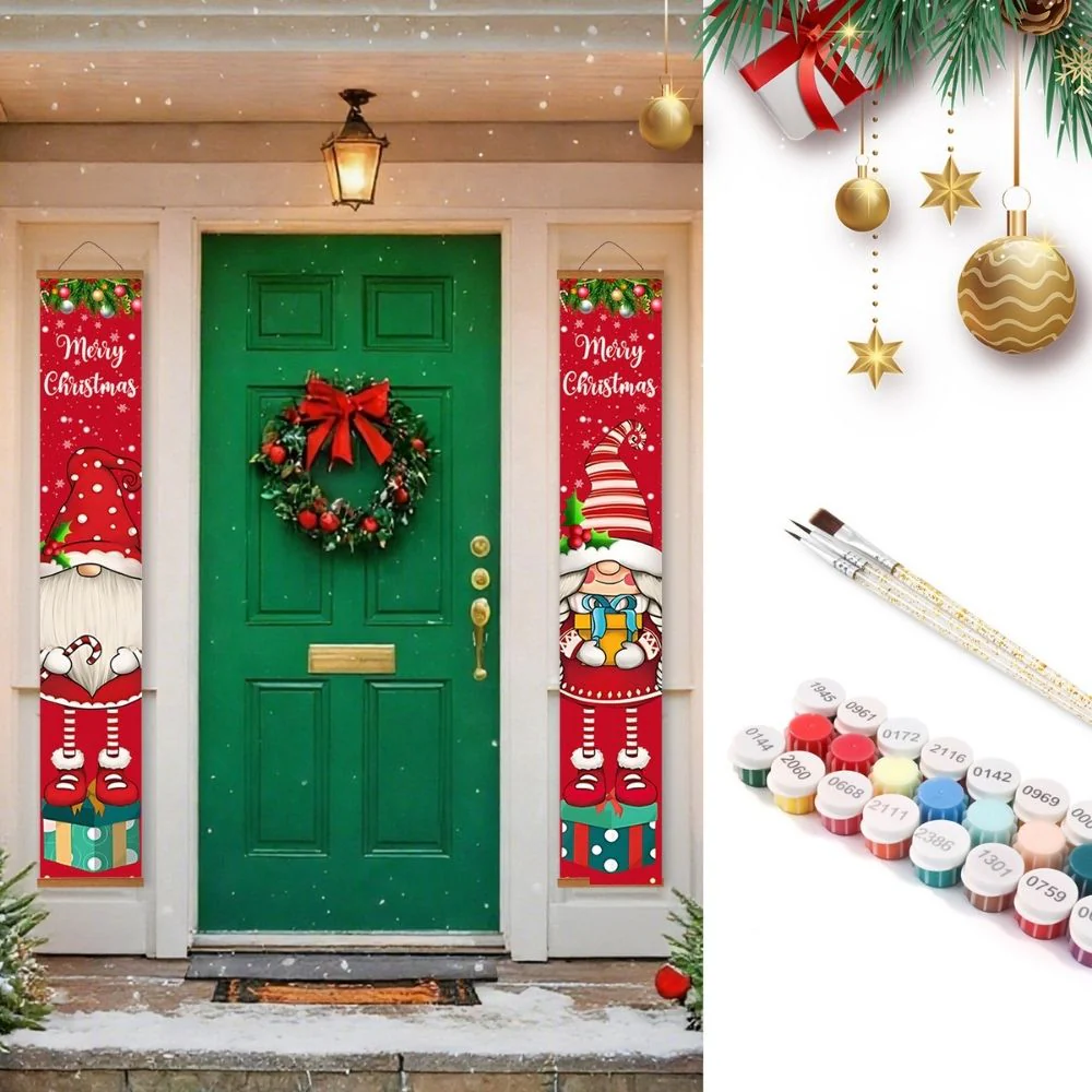 Paint by Numbers Front Door Hanging Banners - Gnomes and Candy Cane