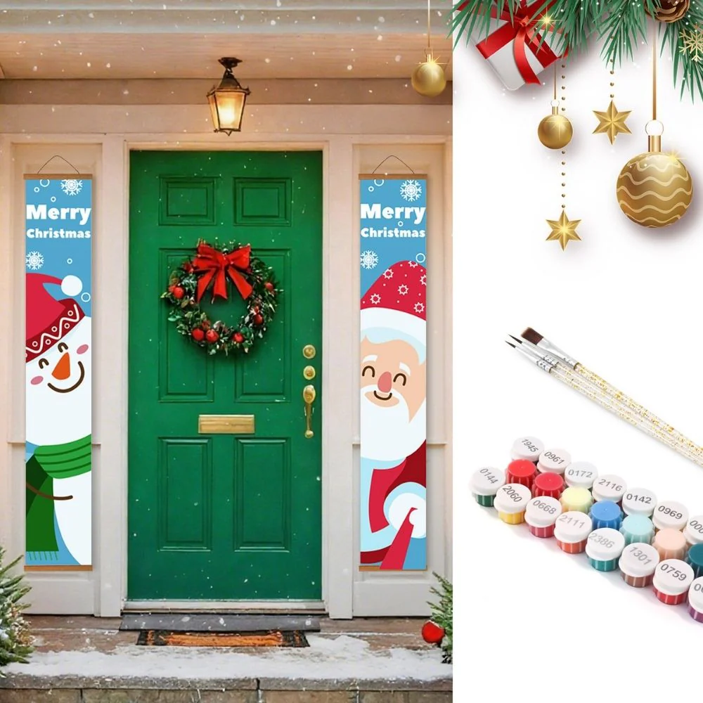 Paint by Numbers Front Door Hanging Banners - Happy Snowman
