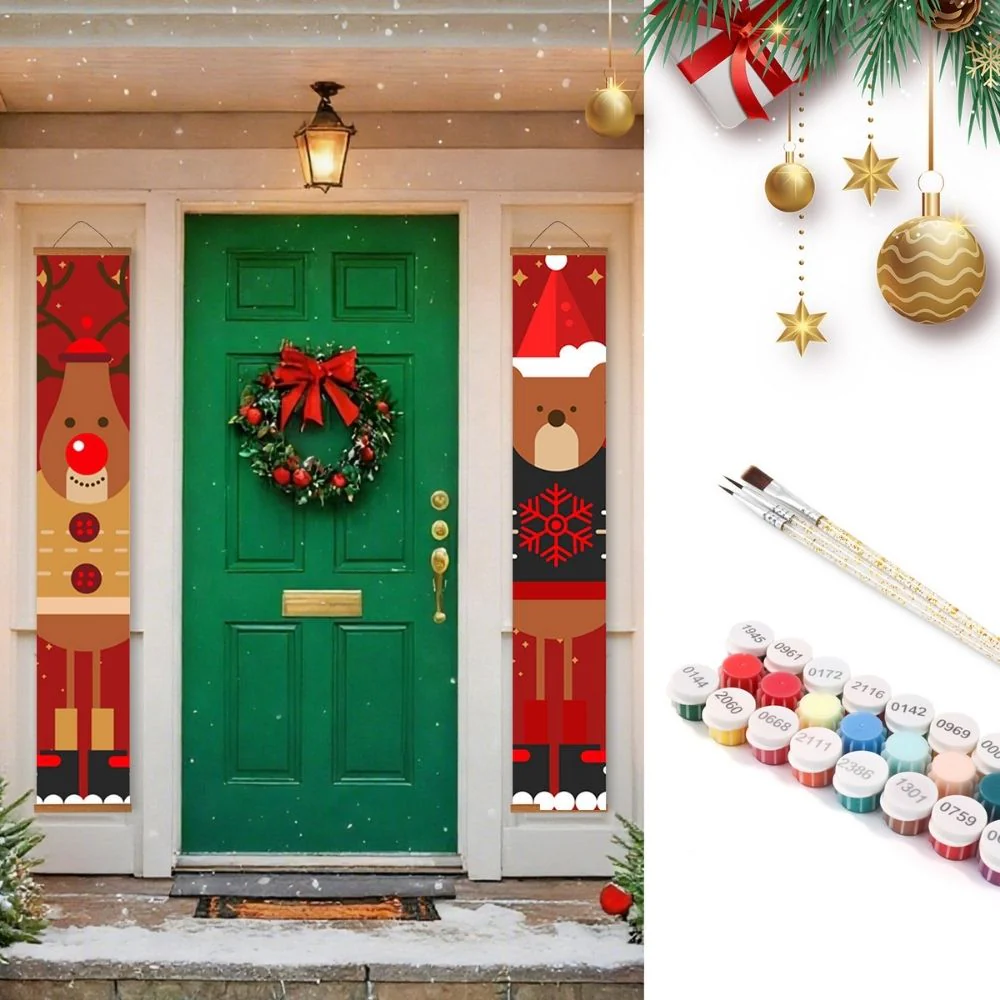 Paint by Numbers Front Door Hanging Banners - Rudolph's Friend