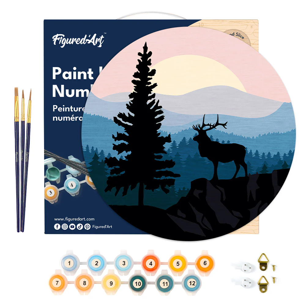 Paint by numbers on Wood Slice - A Moose on the Cliff - Image 6
