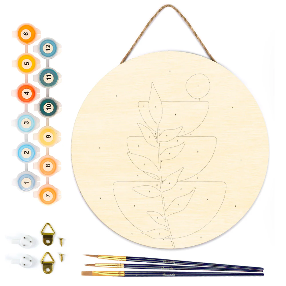 Paint by numbers on Wood Slice - Abstract Botanical Art 2 - Image 5