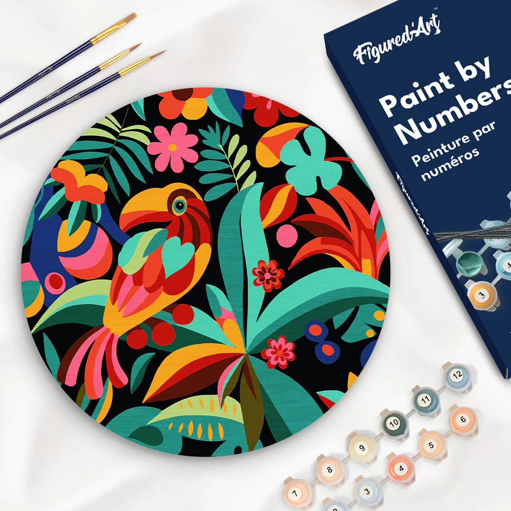 Paint by numbers on Wood Slice - Abstract Toucan