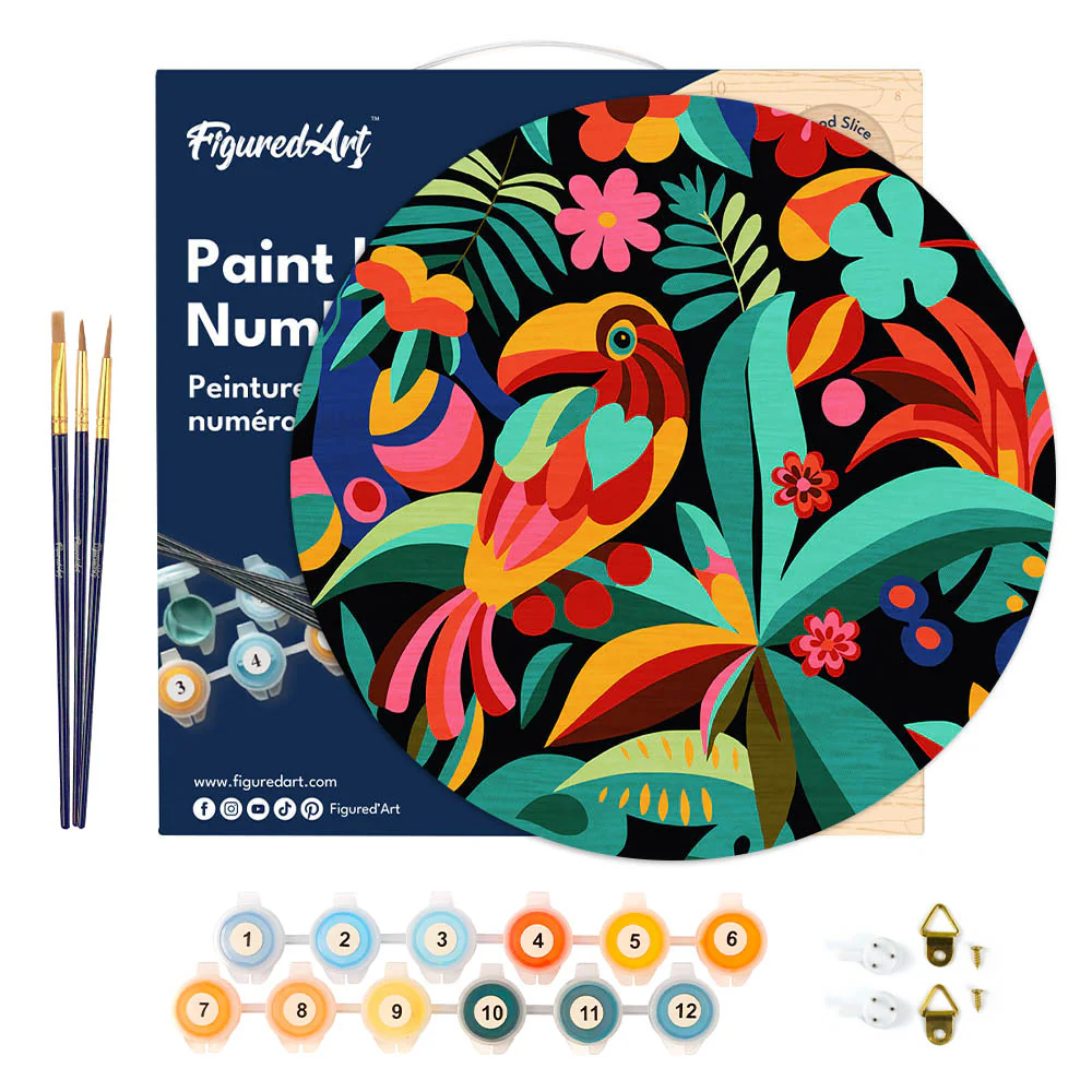 Paint by numbers on Wood Slice - Abstract Toucan - Image 6
