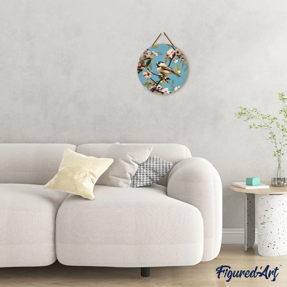 Paint by numbers on Wood Slice - Bird on Branch - Image 3