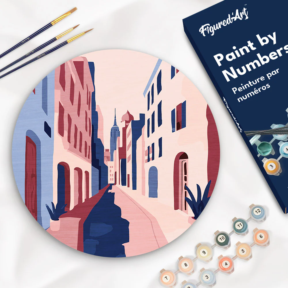 Paint by numbers on Wood Slice - Buildings