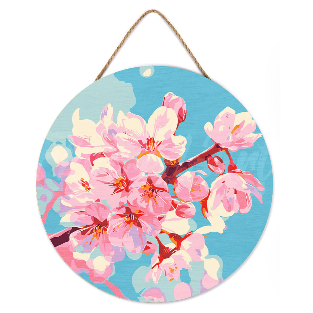 Paint by numbers on Wood Slice - Cherry Blossom - Image 2