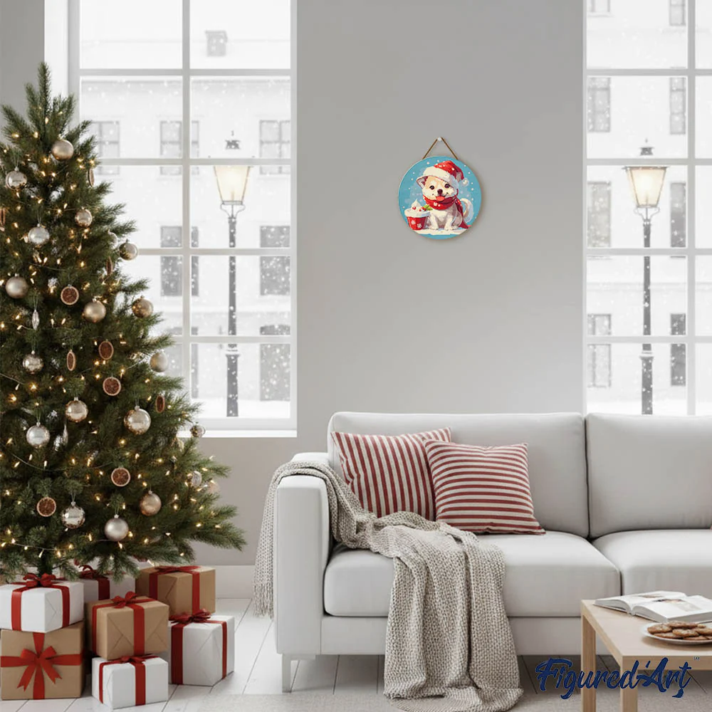 Paint by numbers on Wood Slice - Christmas Puppy - Image 3