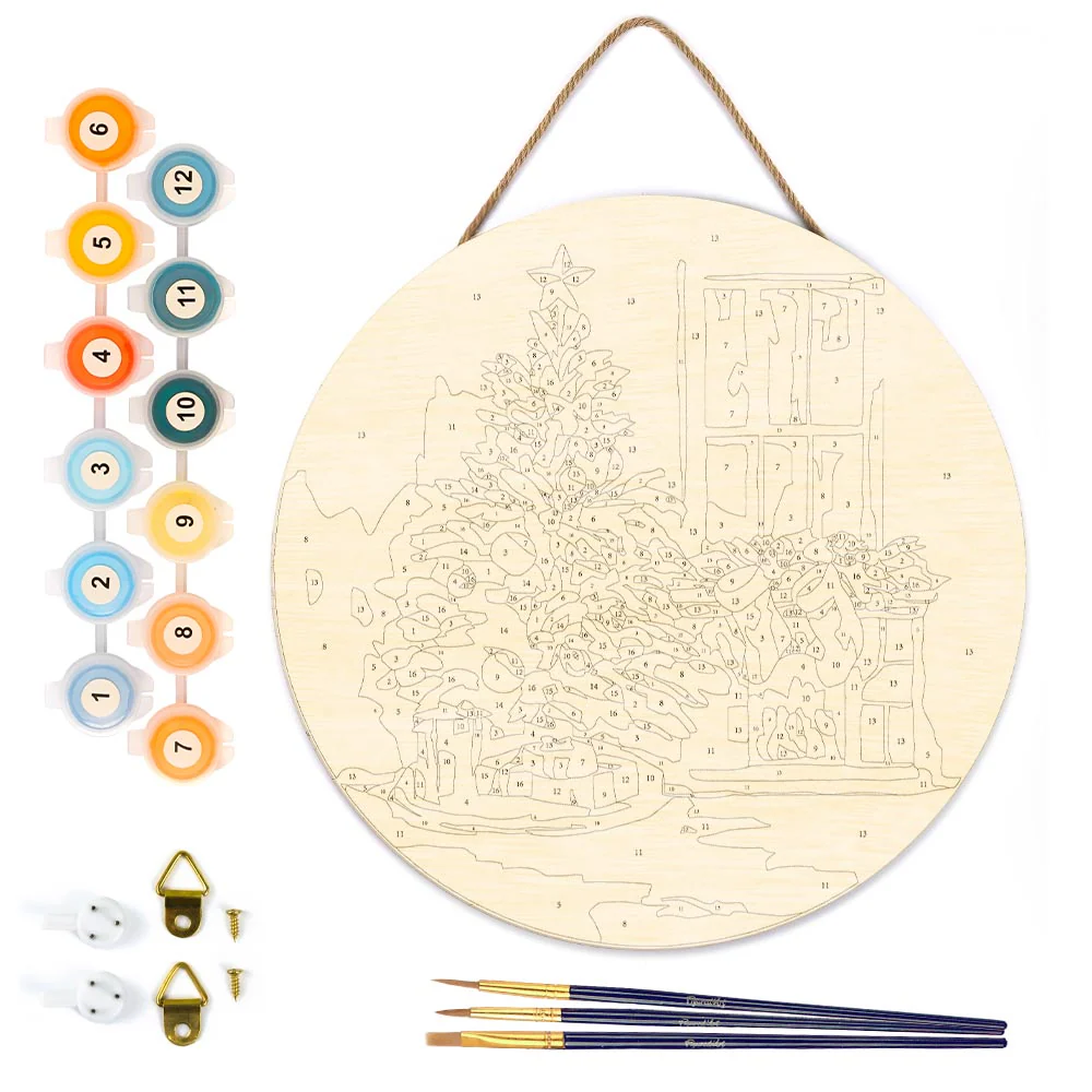 Paint by numbers on Wood Slice - Christmas Tree and Fireplace - Image 5