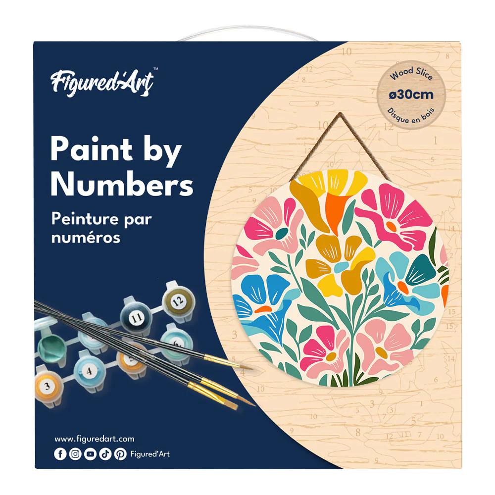 Paint by numbers on Wood Slice - Colorful Floral Pattern - Image 4