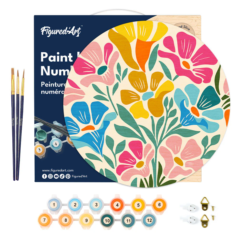 Paint by numbers on Wood Slice - Colorful Floral Pattern - Image 6