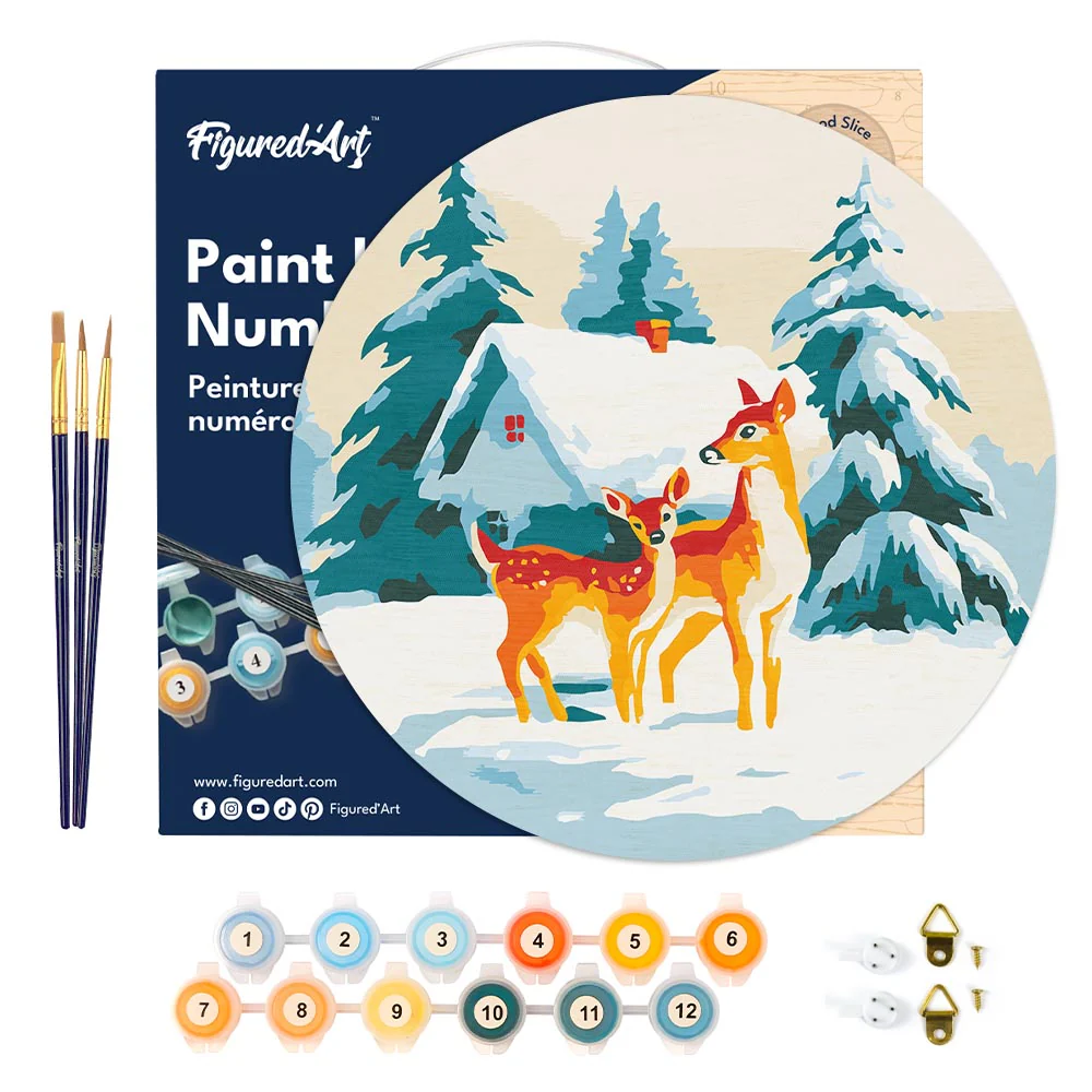 Paint by numbers on Wood Slice - Deer and Cabin - Image 6