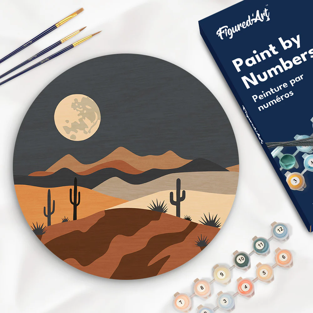 Paint by numbers on Wood Slice - Desert Moonlight