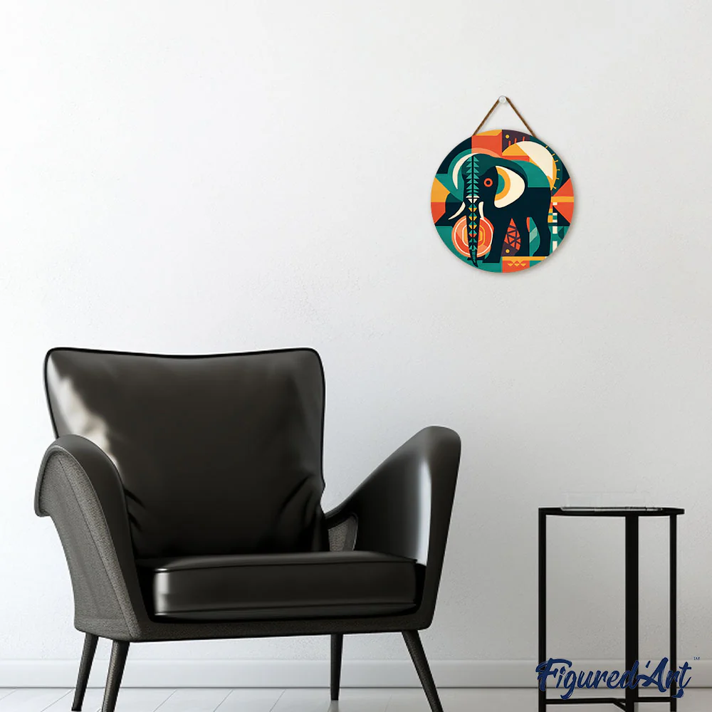 Paint by numbers on Wood Slice - Elephant Art-Deco Inspired Abstract - Image 3