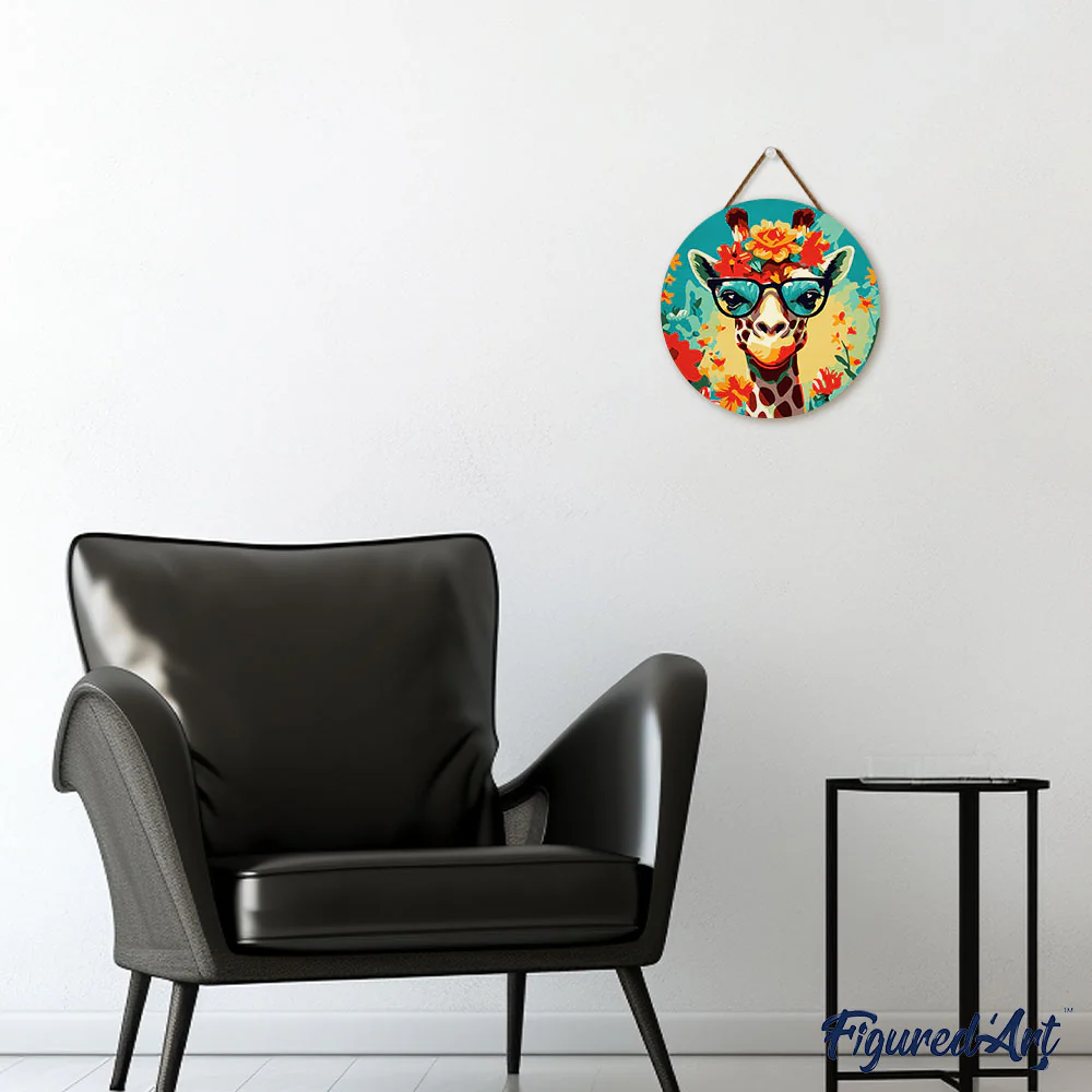 Paint by numbers on Wood Slice - Fantasy Giraffe and Flowers - Image 3