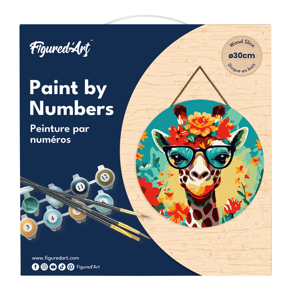 Paint by numbers on Wood Slice - Fantasy Giraffe and Flowers - Image 4