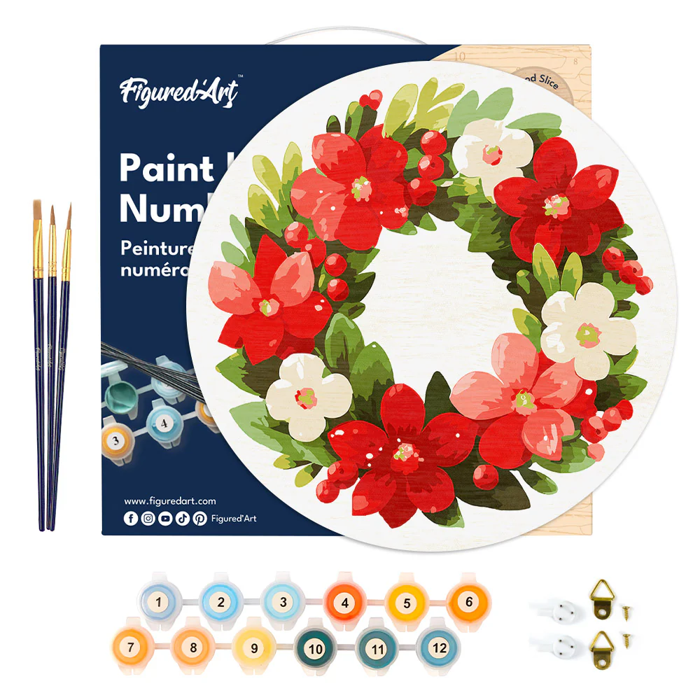 Paint by numbers on Wood Slice - Floral Christmas Wreath - Image 6