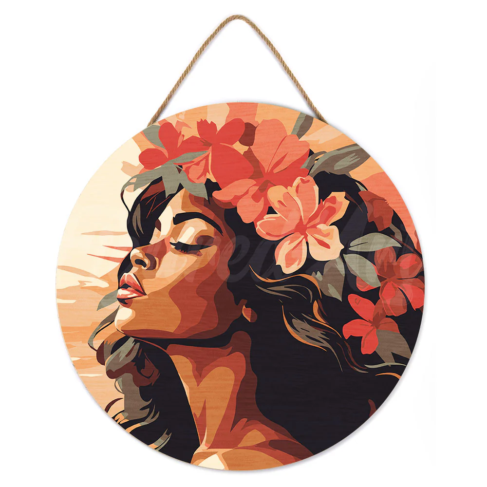 Paint by numbers on Wood Slice - Floral Woman - Image 2