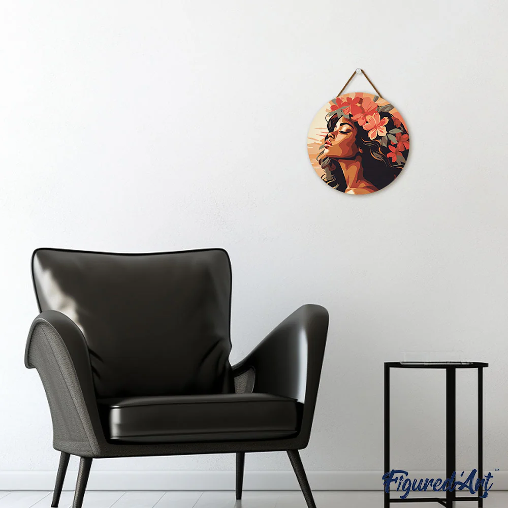 Paint by numbers on Wood Slice - Floral Woman - Image 3