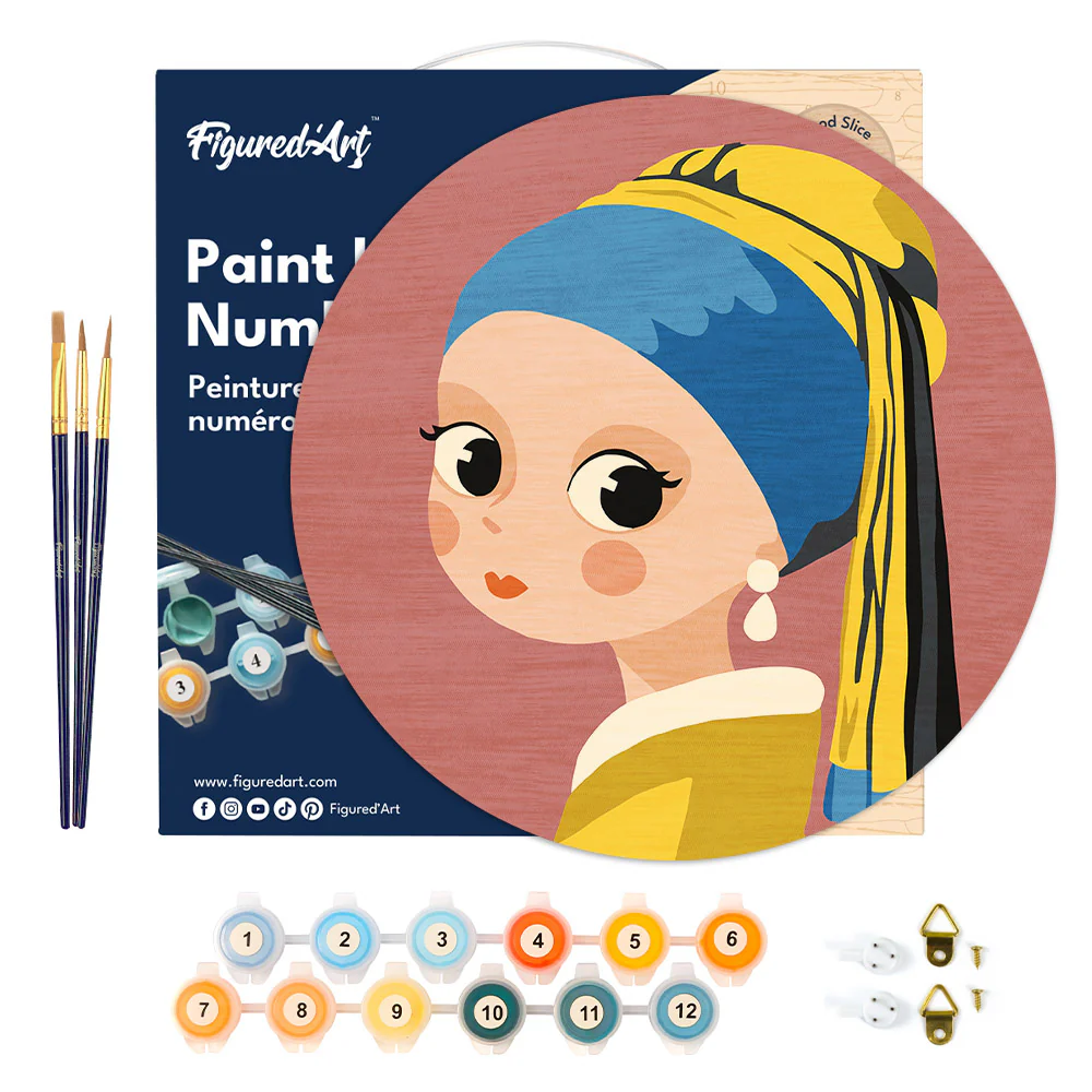 Paint by numbers on Wood Slice - Girl with Earring - Image 6