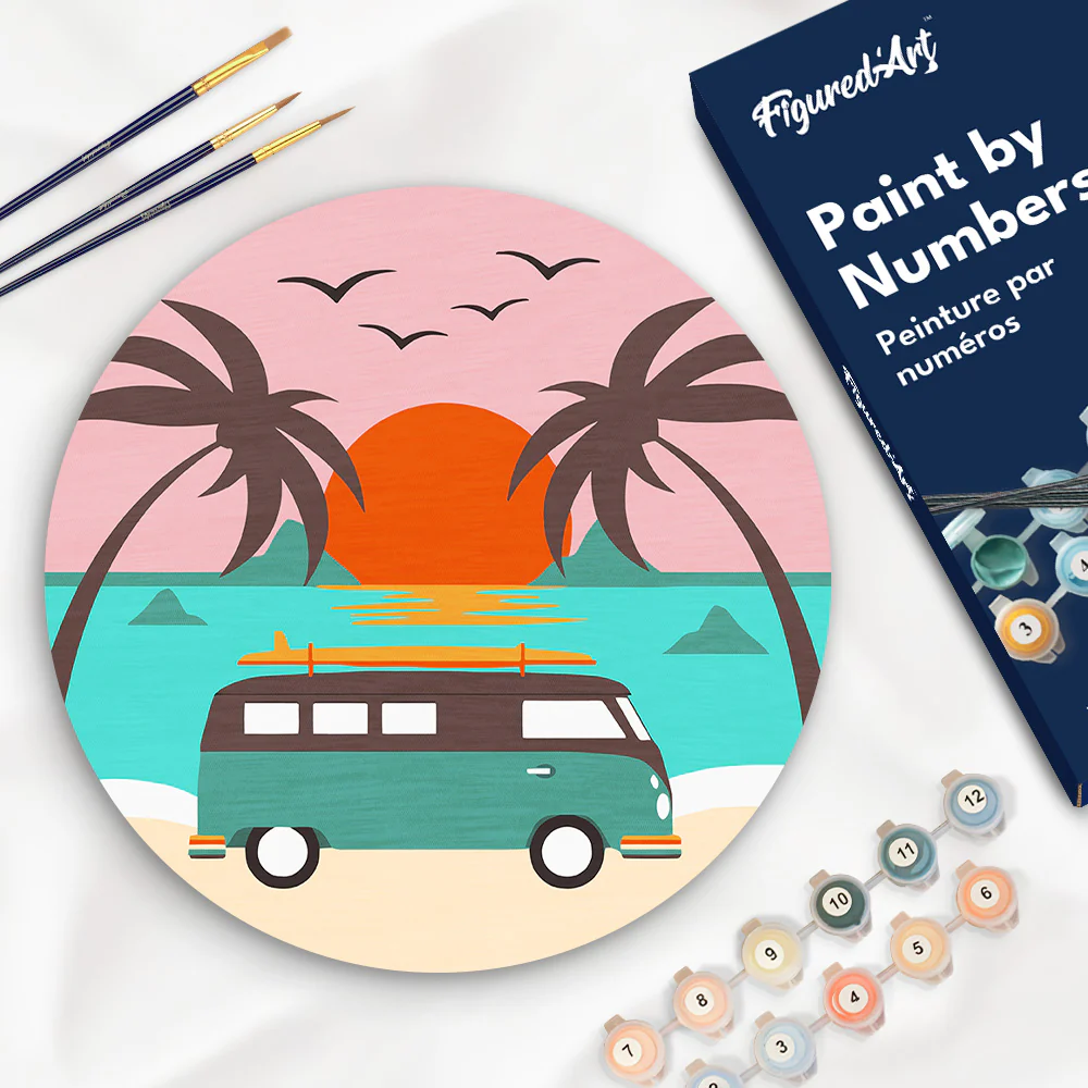 Paint by numbers on Wood Slice - Malibu Sunset