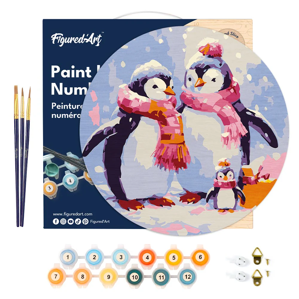Paint by numbers on Wood Slice - Penguin Family in Snow - Image 6