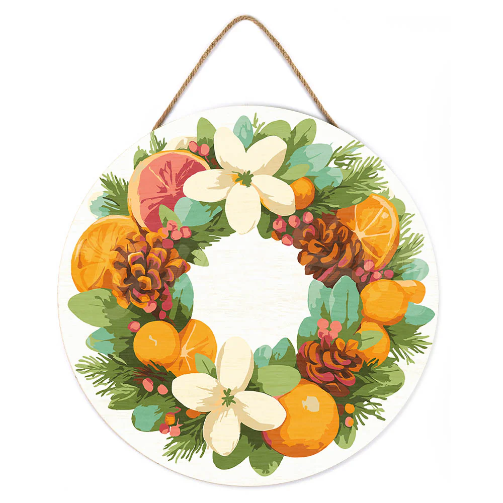 Paint by numbers on Wood Slice - Pine Citrus Wreath - Image 2
