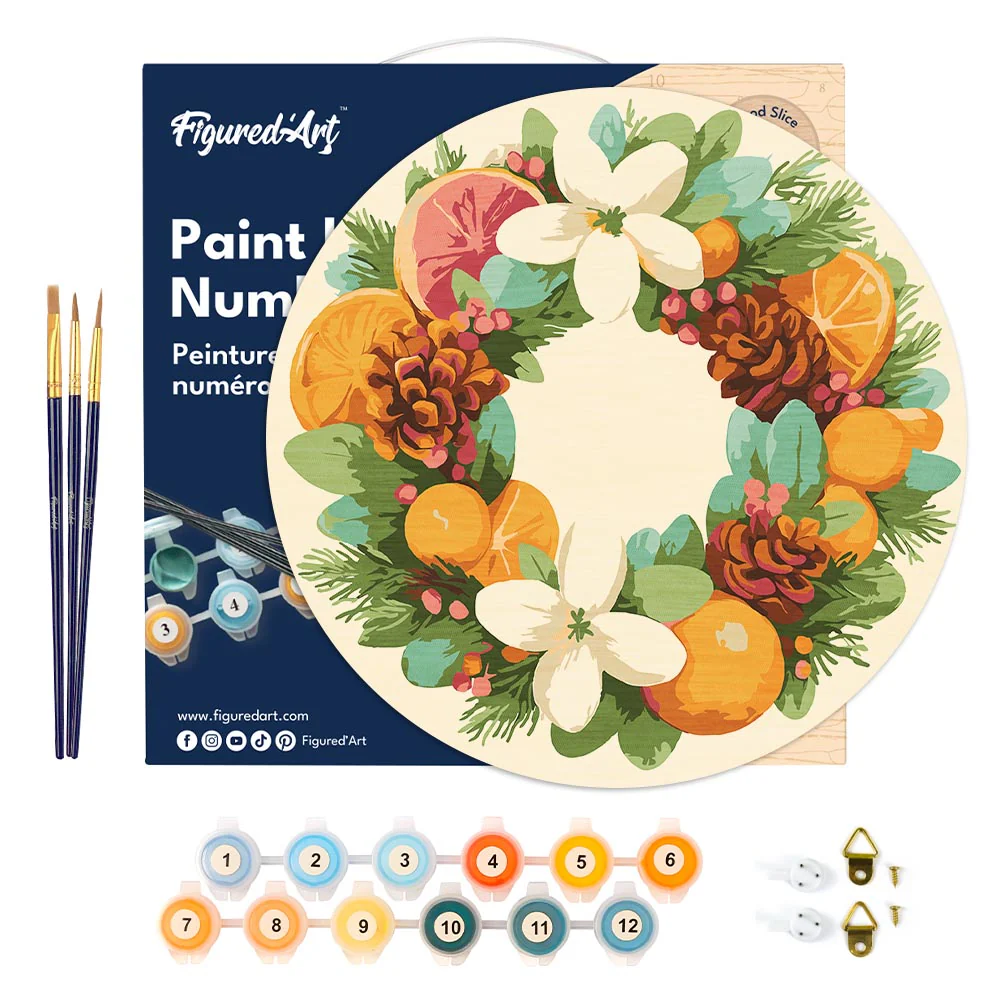 Paint by numbers on Wood Slice - Pine Citrus Wreath - Image 6