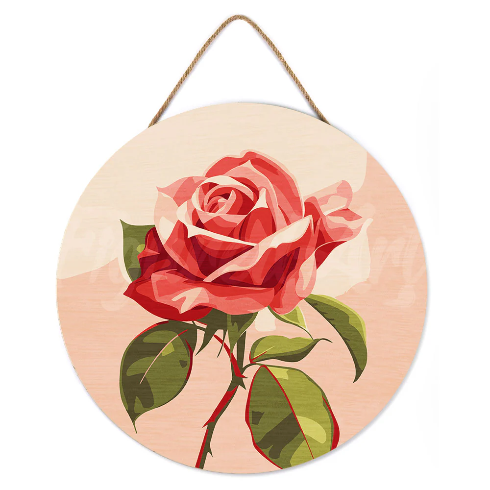 Paint by numbers on Wood Slice - Red Rose - Image 2