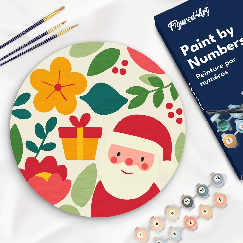 Paint by numbers on Wood Slice - Santa and Flowers