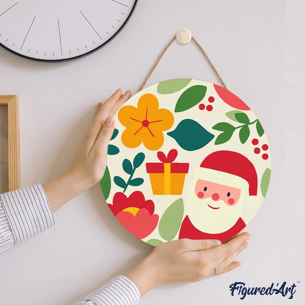 Paint by numbers on Wood Slice - Santa and Flowers - Image 7