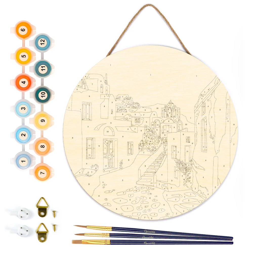 Paint by numbers on Wood Slice - Santorini - Image 5