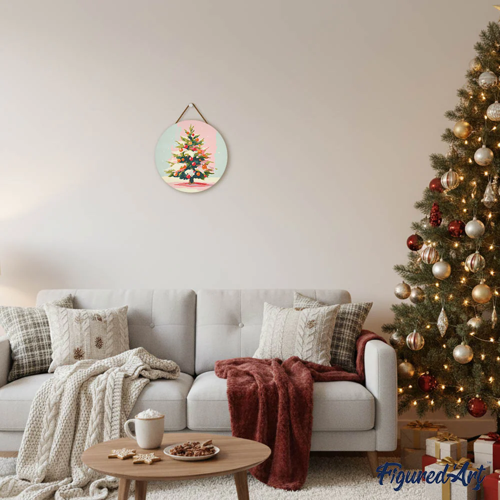 Paint by numbers on Wood Slice - Snowy Christmas Tree - Image 3