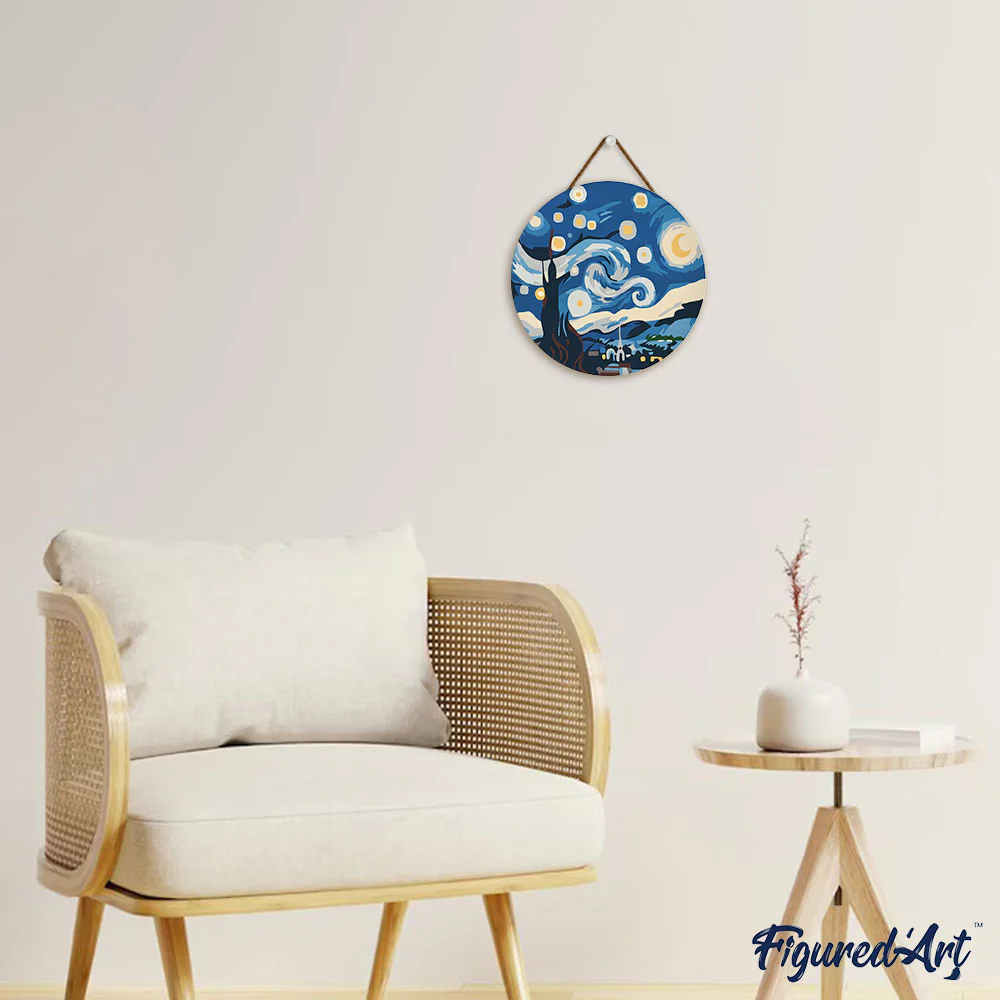 Paint by numbers on Wood Slice - Starry Night - Image 3