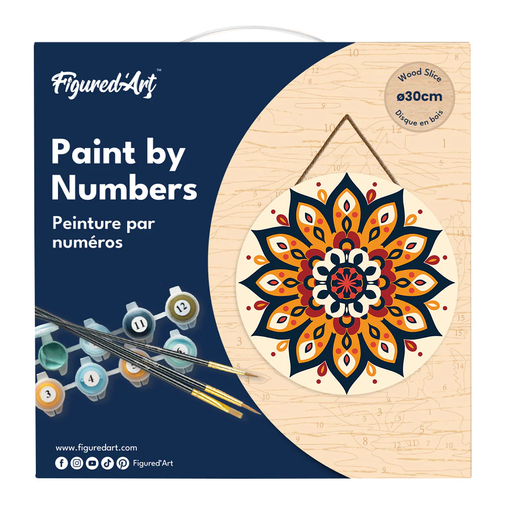 Paint by numbers on Wood Slice - Sunburst Mandala - Image 4