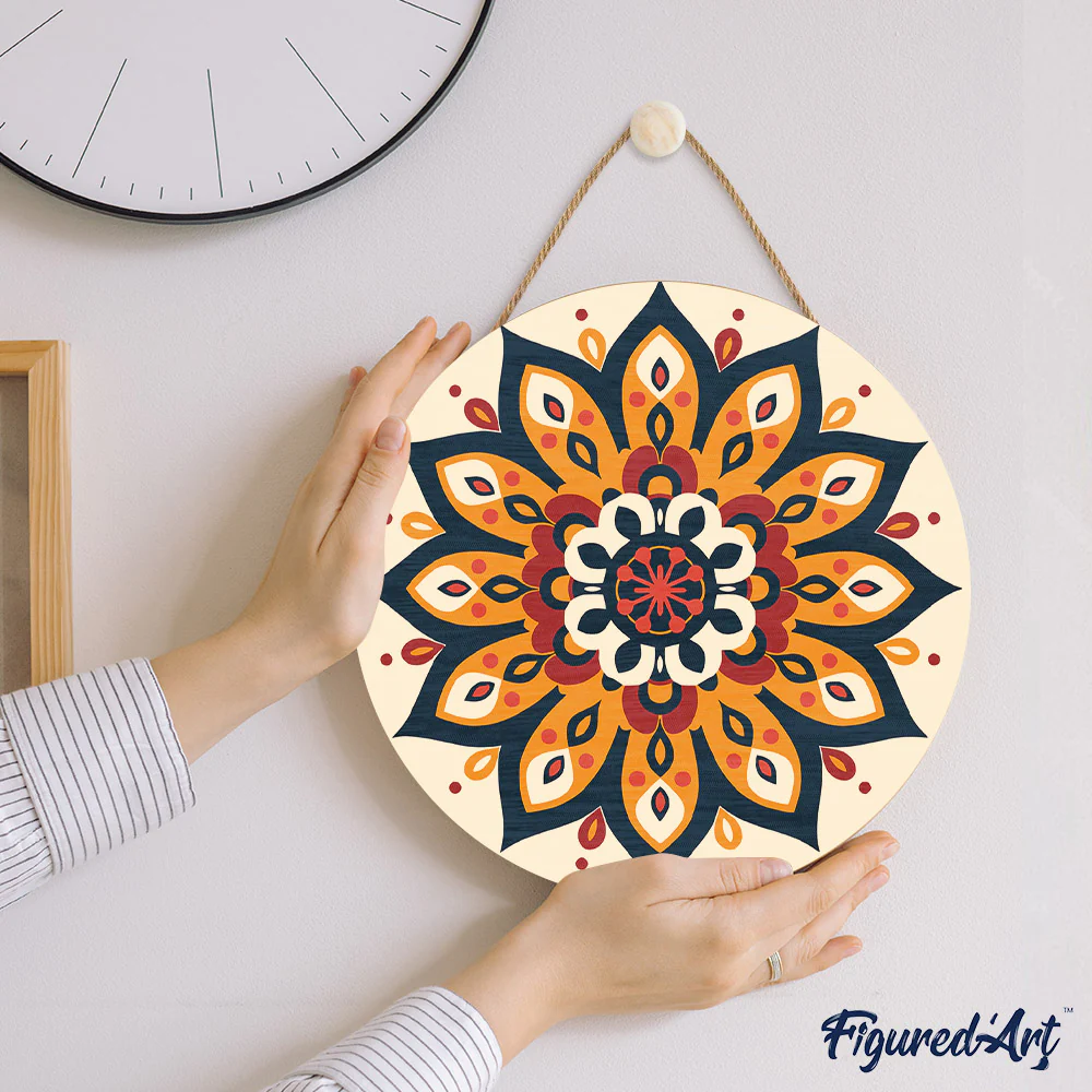 Paint by numbers on Wood Slice - Sunburst Mandala - Image 7