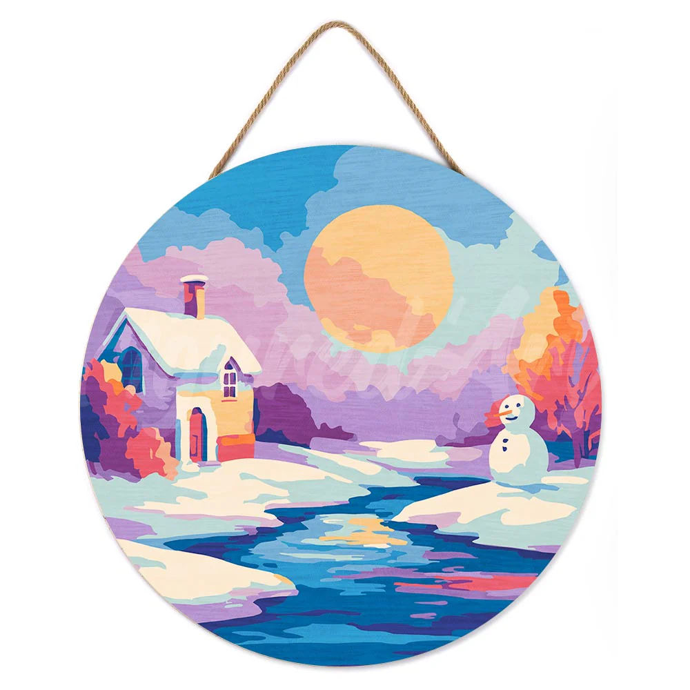 Paint by numbers on Wood Slice - Sunset Winter Scene - Image 2