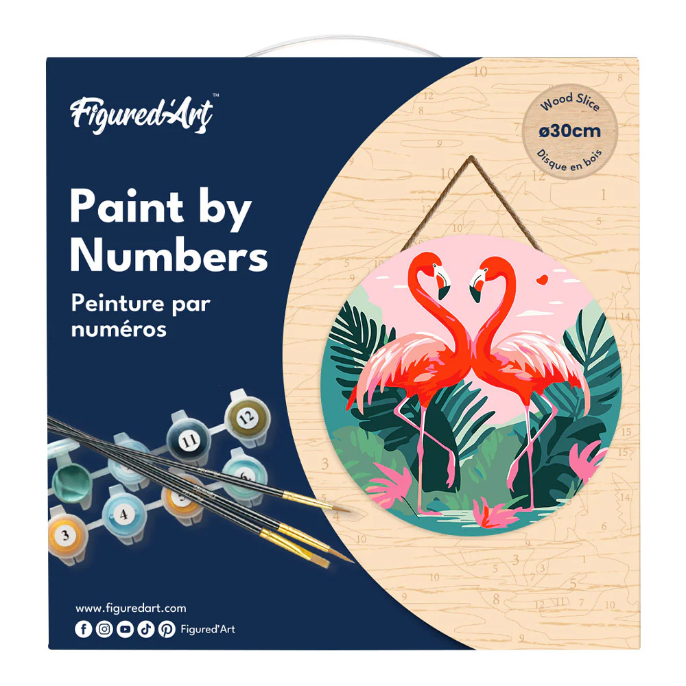Paint by numbers on Wood Slice - Tropical Flamingos - Image 4