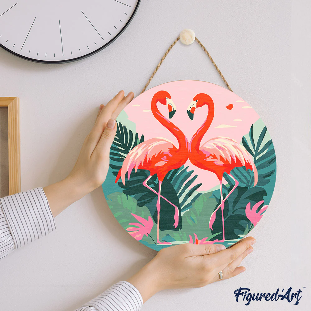 Paint by numbers on Wood Slice - Tropical Flamingos - Image 7
