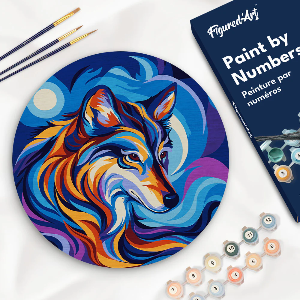 Paint by numbers on Wood Slice - Wolf