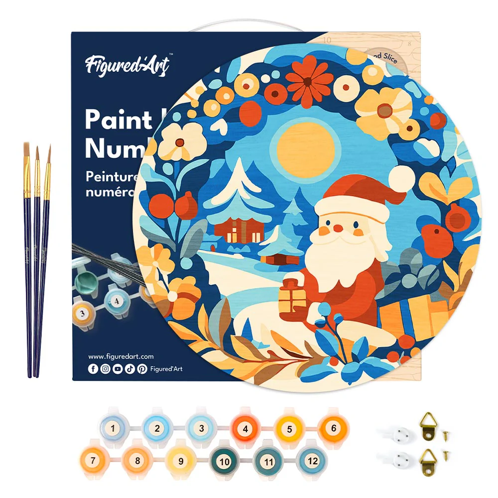 Paint by numbers on Wood Slice - Wreath and Santa - Image 6