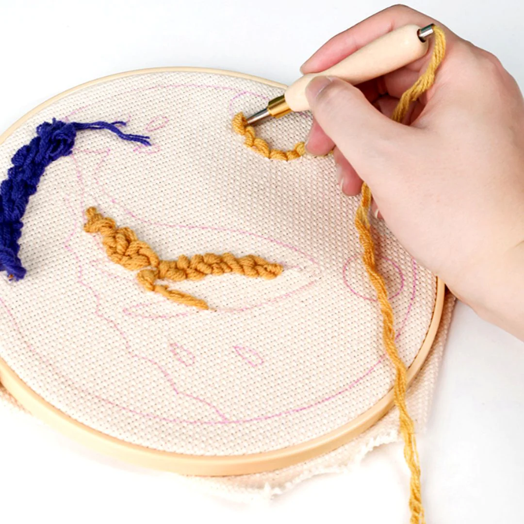 Punch Needle Kit - Hollies on a Blue background - Image 5
