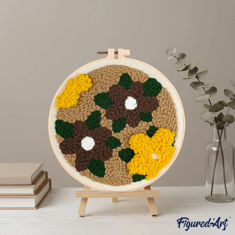 Punch Needle Kit - Yellow and Brown Flowers - Image 3