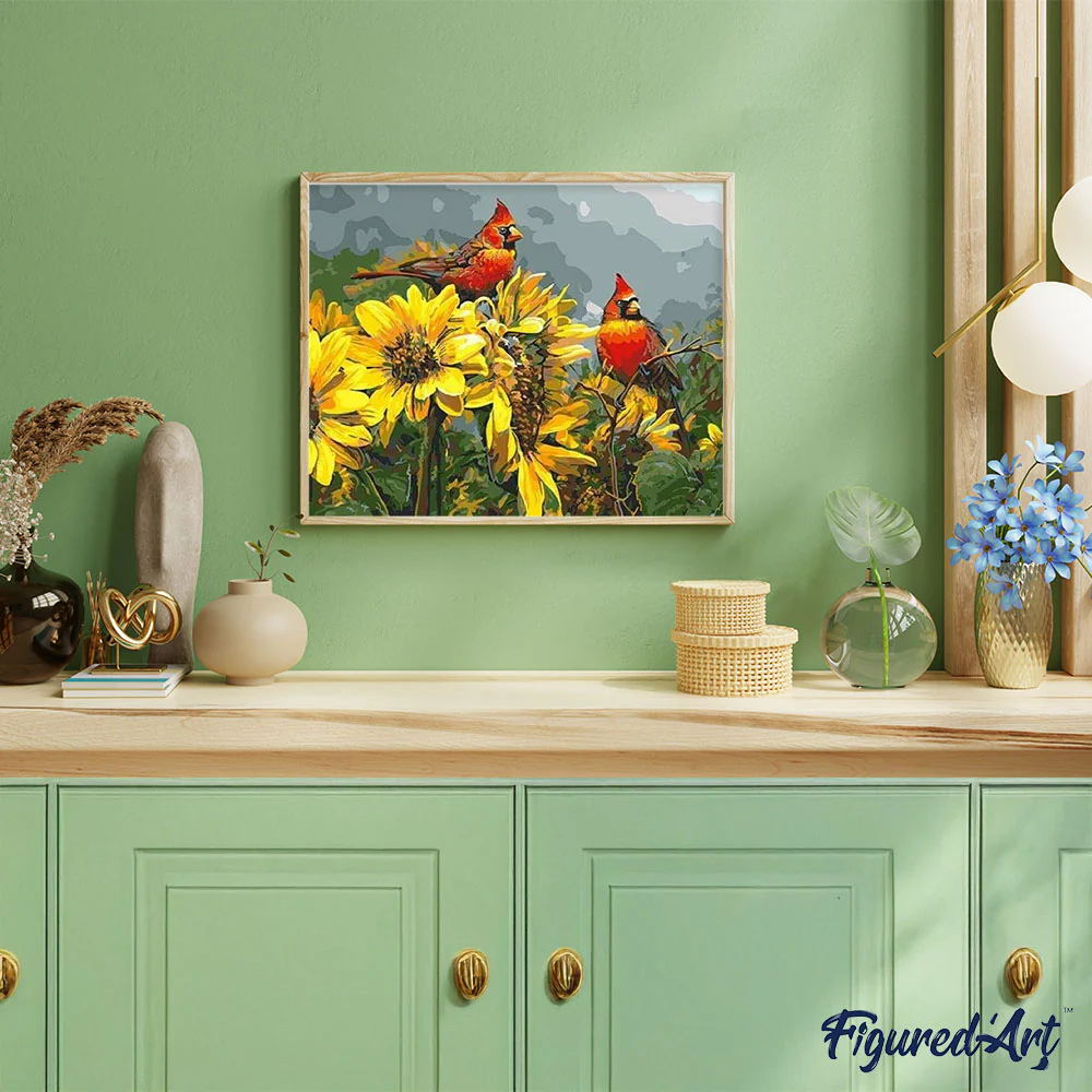 Red Birds and Sunflowers - Image 3