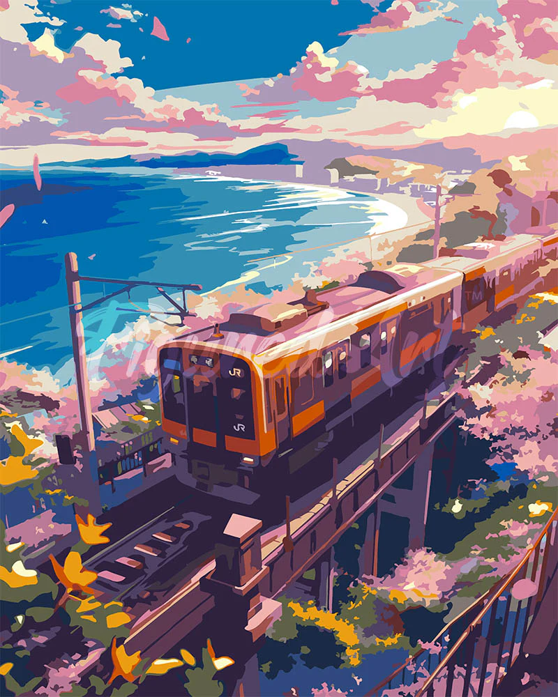 Sakura Railway by the Ocean